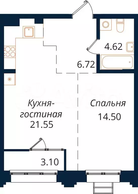 1-к. квартира, 50,5 м, 4/18 эт. - Фото 0