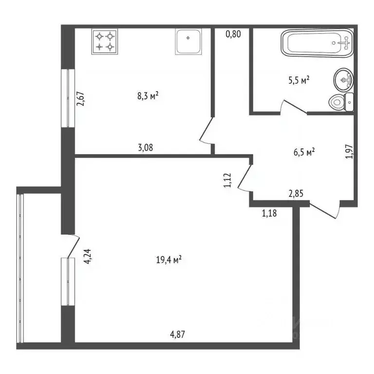 1-к кв. Башкортостан, Уфа ул. Пожарского, 261 (37.7 м) - Фото 2