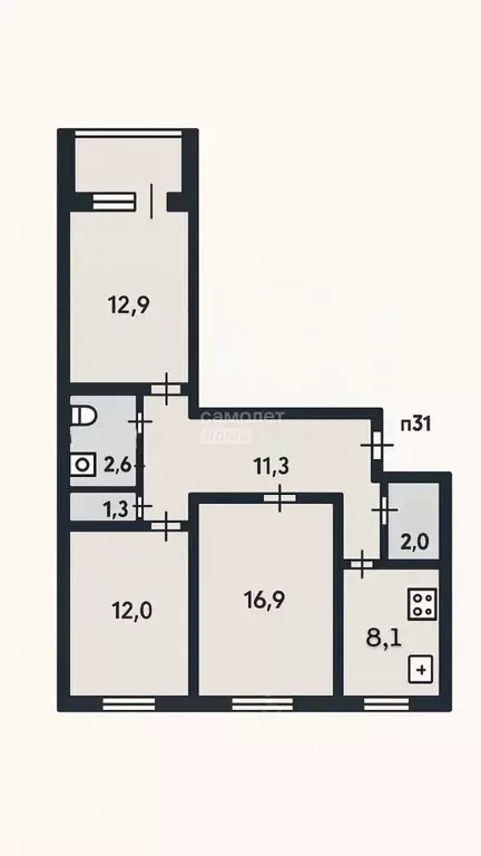 3-к кв. Тульская область, Тула Ложевая ул., 125 (67.1 м) - Фото 1