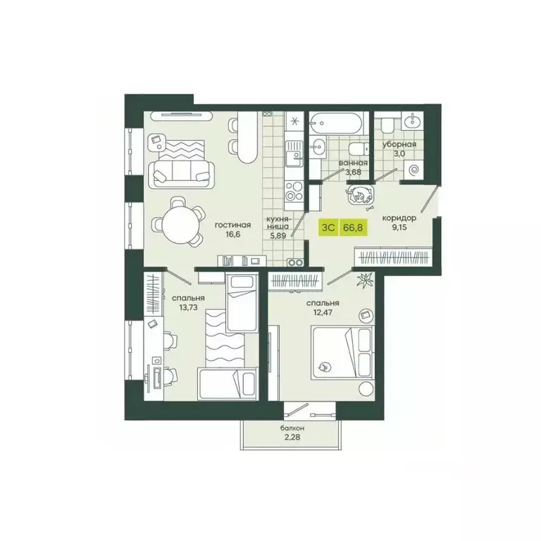 3-к кв. Новосибирская область, Новосибирск Гринвилл жилой комплекс ... - Фото 1