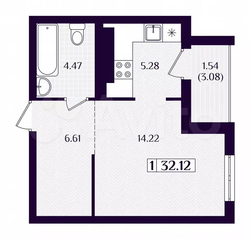 1-к. квартира, 32,1 м, 2/7 эт. - Фото 1