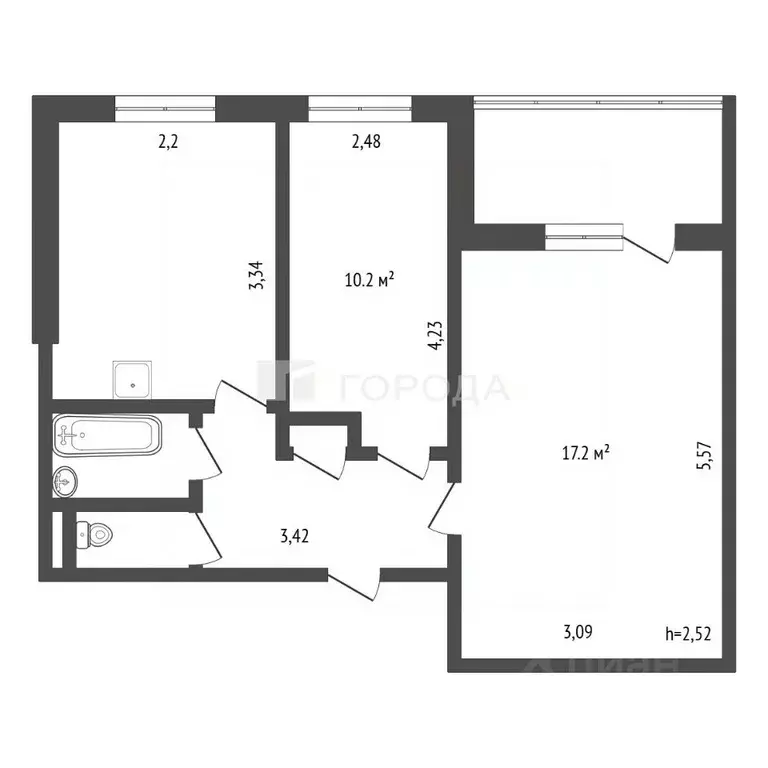 2-к кв. Кемеровская область, Новокузнецк ул. Челюскина, 46 (45.5 м) - Фото 2