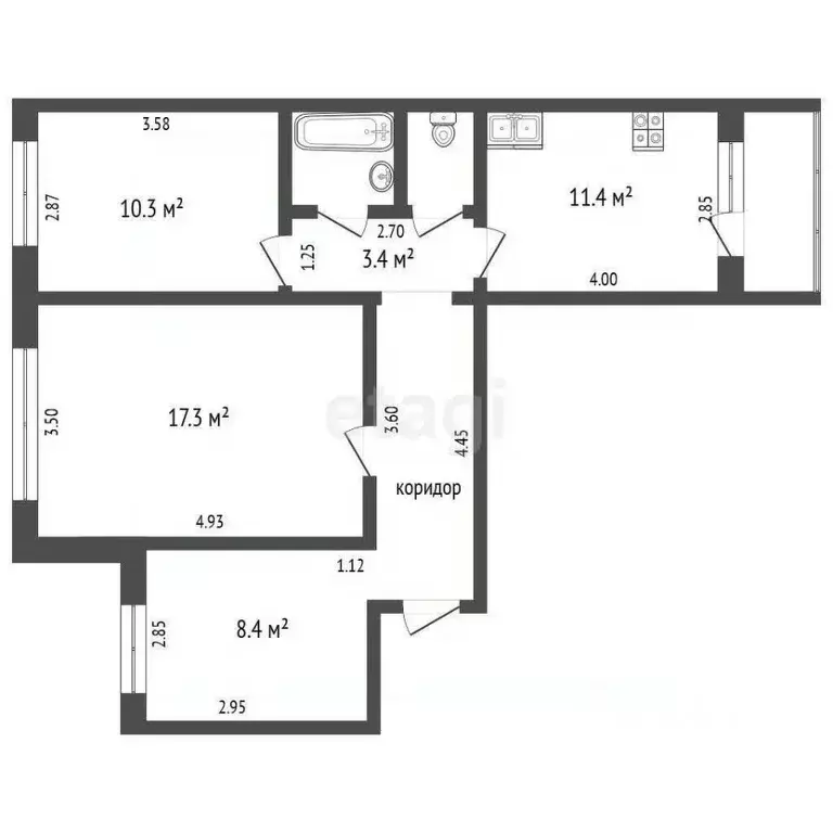 3-к кв. Тамбовская область, Тамбов ул. Чичерина, 34 (63.1 м) - Фото 2