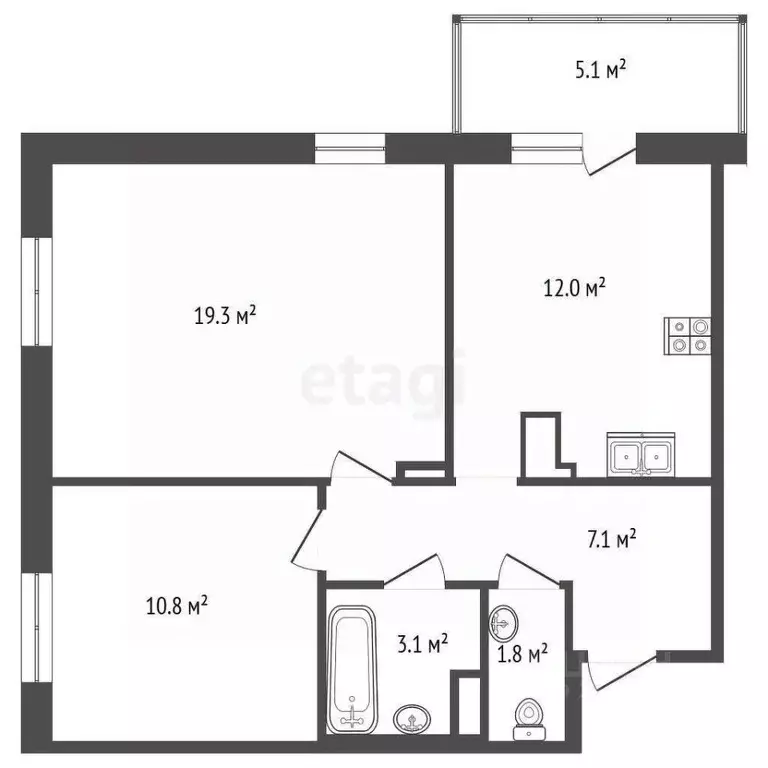 2-к кв. Тюменская область, Тюмень Профсоюзная ул., 49 (55.0 м) - Фото 1