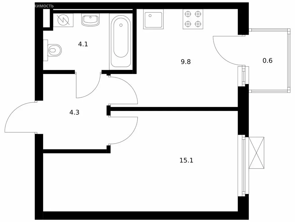 1-комнатная квартира: Котельники, микрорайон Парковый, 2к1 (33.9 м) - Фото 0