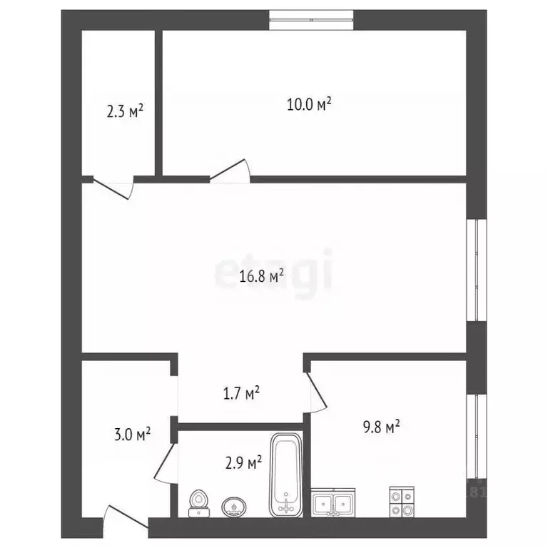 2-к кв. Ростовская область, Таганрог ул. Пальмиро Тольятти, 70 (42.4 ... - Фото 2
