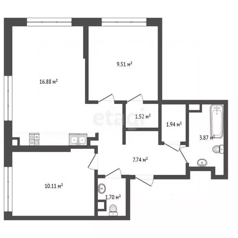 2-к кв. Тюменская область, Тюмень ул. Первооткрывателей, 6 (53.2 м) - Фото 1