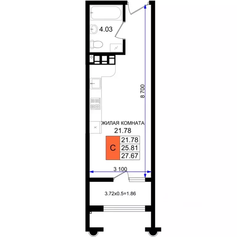 Студия Краснодарский край, Новороссийск 5-я Бригада мкр,  (27.67 м) - Фото 1