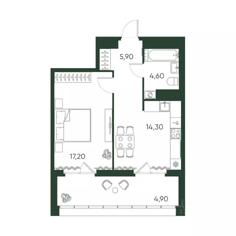 1-к кв. Санкт-Петербург Пески тер.,  (46.9 м) - Фото 1
