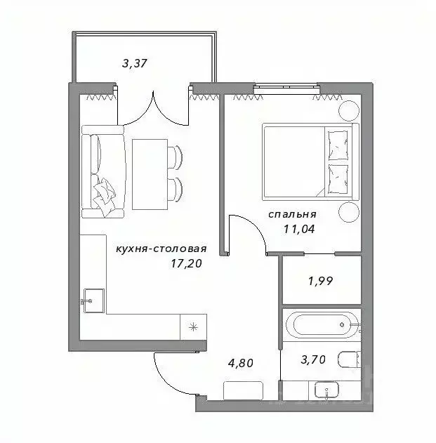 1-к кв. Вологодская область, Вологда ул. Карла Маркса, 59 (42.08 м) - Фото 1