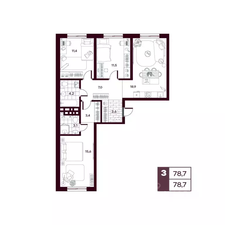 3-к кв. Тюменская область, Тюменский муниципальный округ, д. Дударева ... - Фото 1