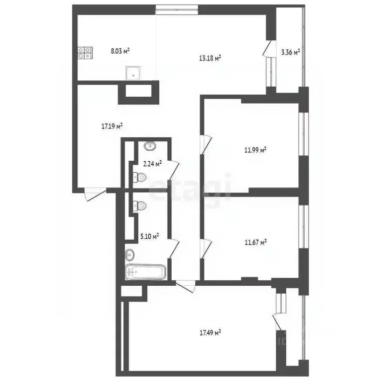 3-к кв. Тюменская область, Тюмень ДОК мкр, ул. Воронинская, 47 (88.4 ... - Фото 0