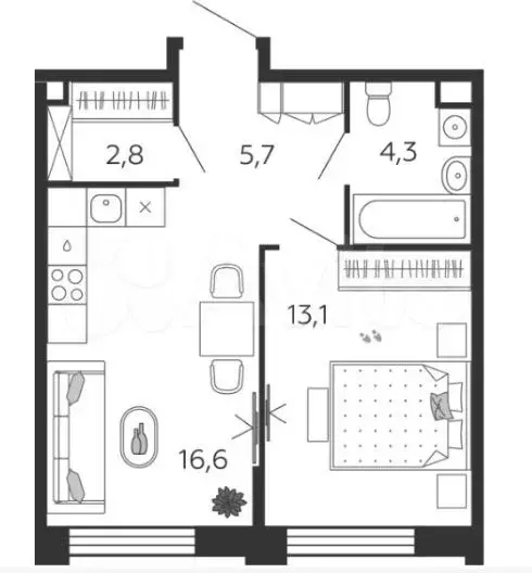 1-к. квартира, 40м, 6/12эт. - Фото 0