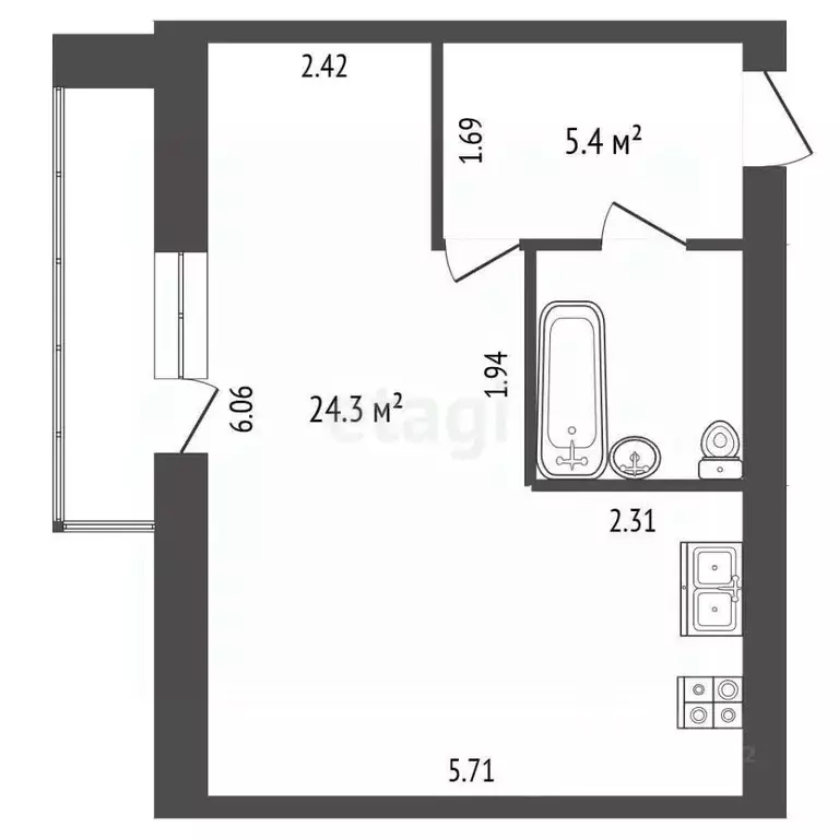 Студия Вологодская область, Вологда ул. Сергея Преминина, 14 (33.6 м) - Фото 2