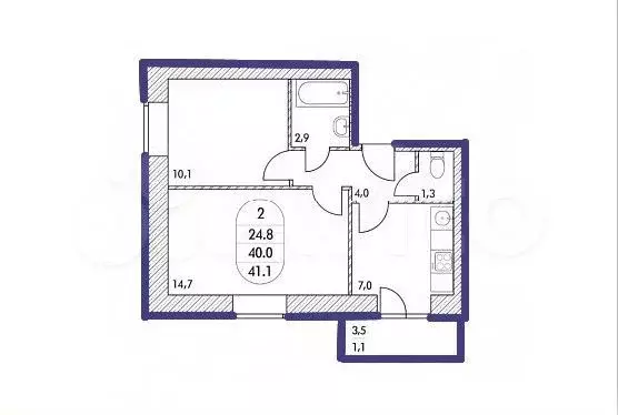 2-к. квартира, 42 м, 8/10 эт. - Фото 1