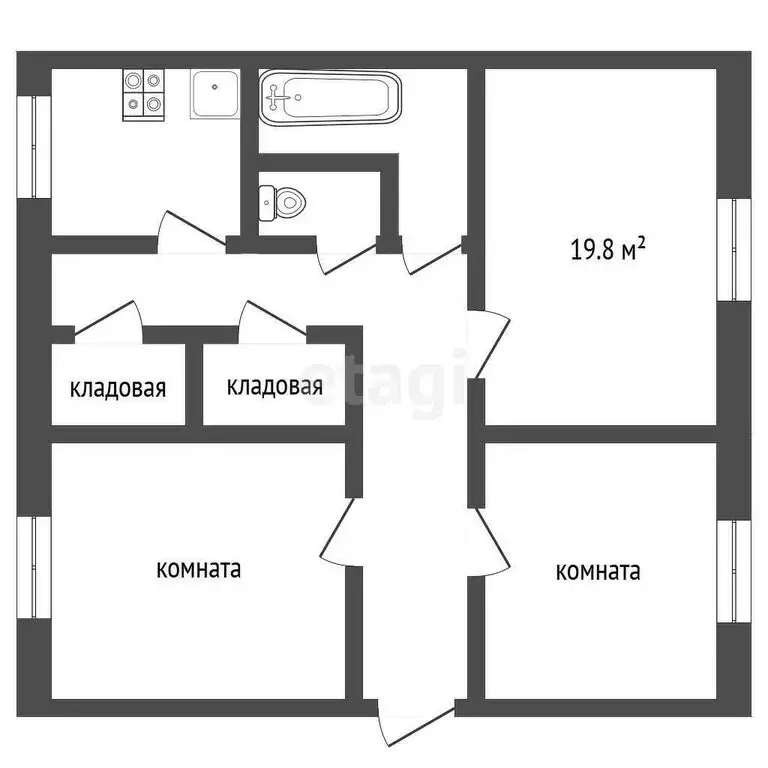 1к в 3-комнатной квартире (19.8 м) - Фото 0