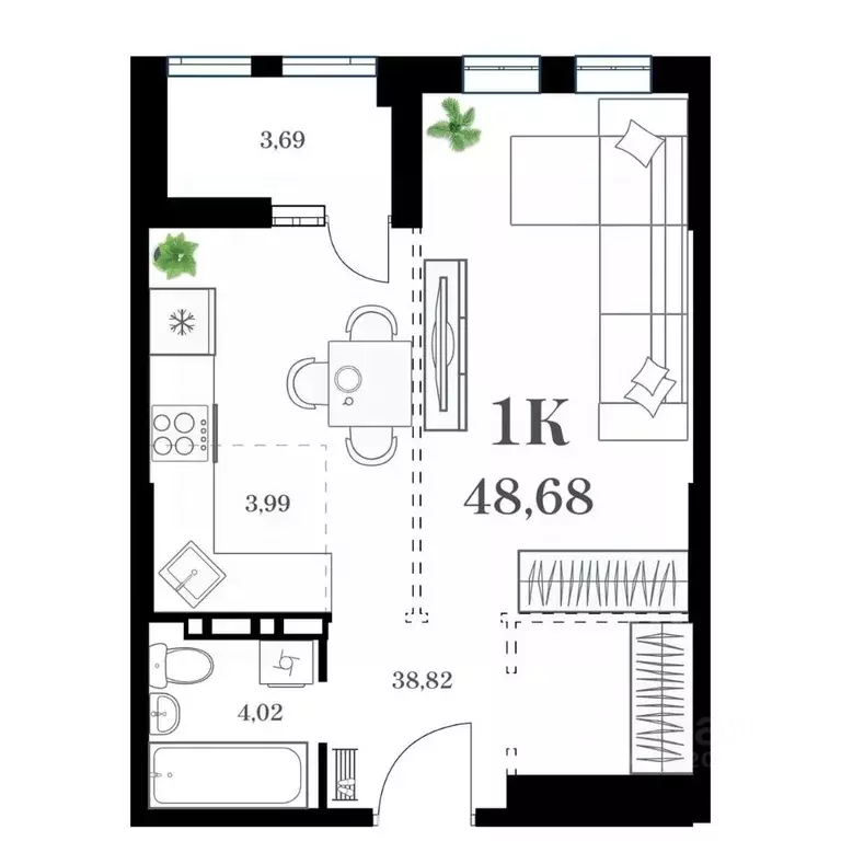 1-к кв. Приморский край, Владивосток ул. Леонова, 54 (48.68 м) - Фото 0