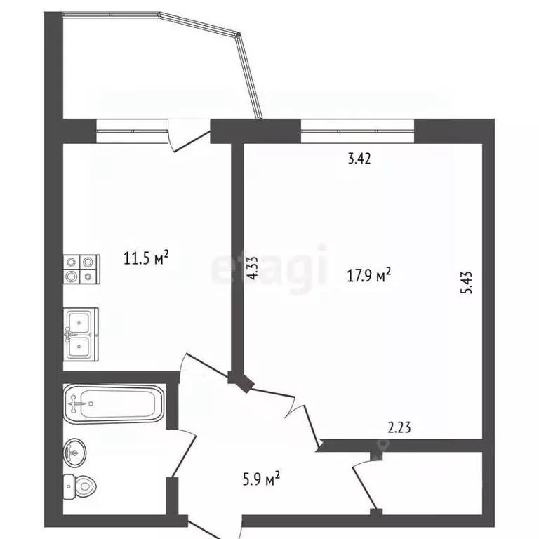 1-к кв. Ярославская область, Ярославль Московский просп., 119к2 (41.7 ... - Фото 2