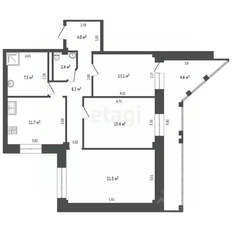 3-к кв. Омская область, Омск ул. 3-я Енисейская, 28 (81.4 м) - Фото 2