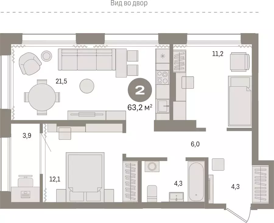 2-комнатная квартира: Тюмень, Краснооктябрьская улица, 4к3 (63.2 м) - Фото 1