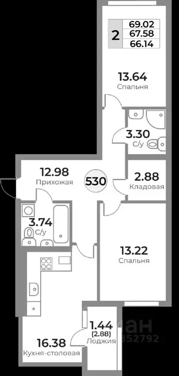 2-к кв. Калининградская область, Калининград Пригородная ул. (67.58 м) - Фото 1