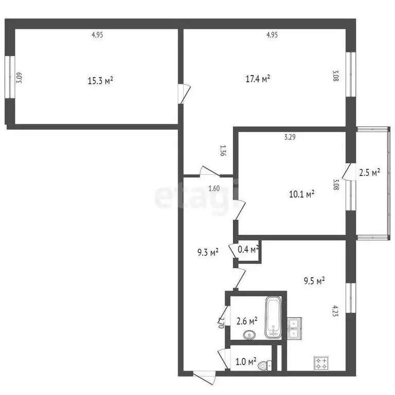 1к в 3-комнатной квартире (17.4 м) - Фото 1