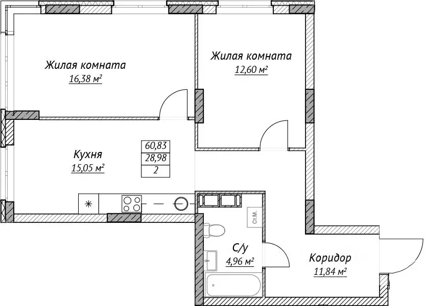 2-к кв. Нижегородская область, Нижний Новгород Сахарный Дол жилой ... - Фото 1