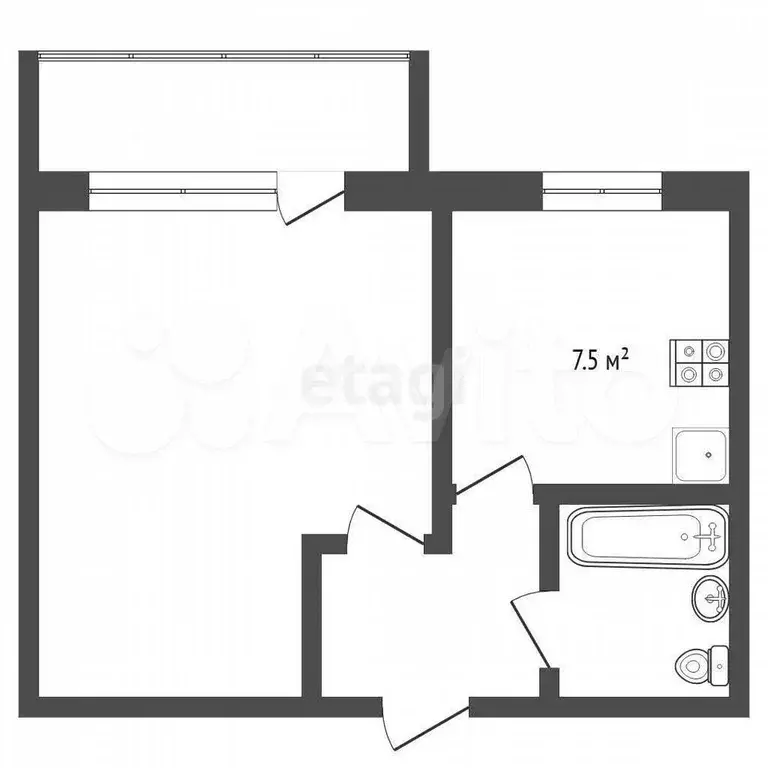 1-к. квартира, 32,7 м, 5/5 эт. - Фото 0