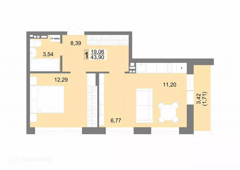 Продаётся 1-к квартира, 44.9 м - Фото 0