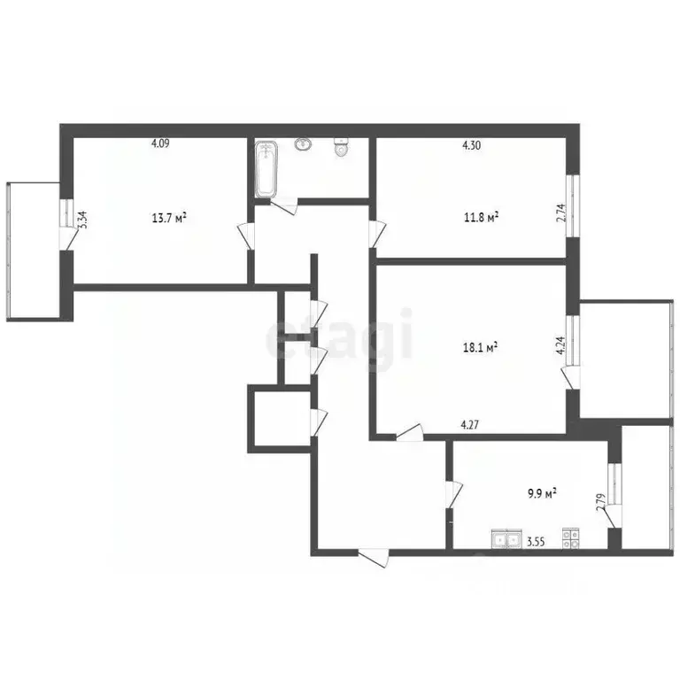 3-к кв. Томская область, Томск просп. Ленина, 200/4 (80.5 м) - Фото 2