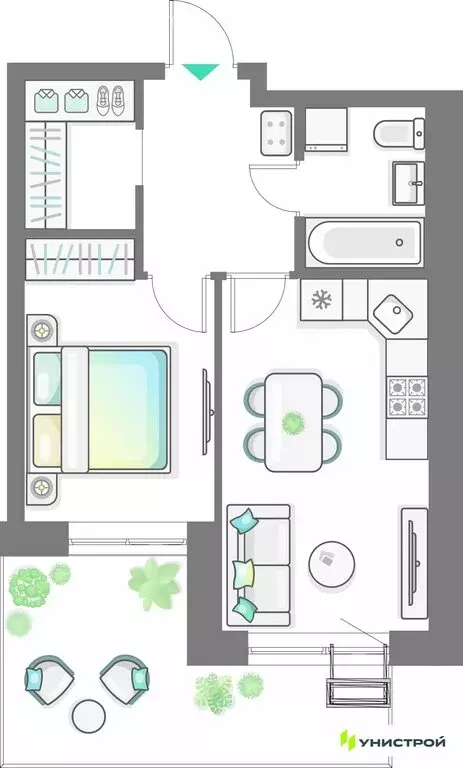 1-комнатная квартира: Казань, ЖК Лето (42.27 м) - Фото 1