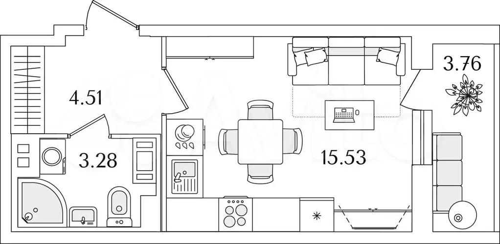 Квартира-студия, 25,2 м, 5/9 эт. - Фото 1