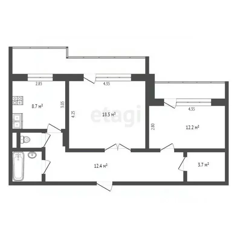 2-к кв. Ямало-Ненецкий АО, Ноябрьск ул. Ленина, 71 (59.1 м) - Фото 2