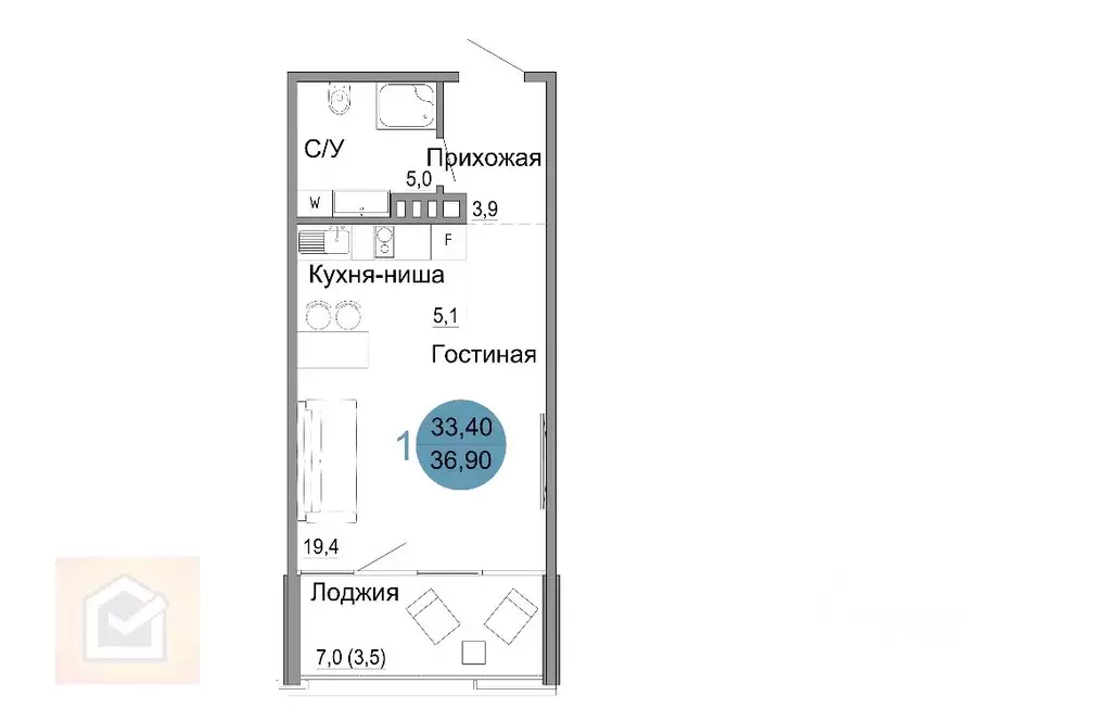 1-к кв. Крым, Керчь ул. Театральная, 35 (36.9 м) - Фото 0