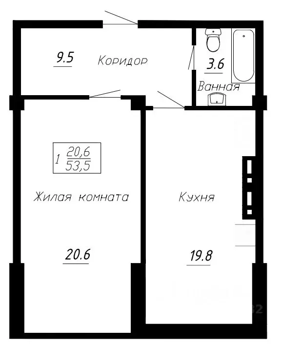 1-к кв. Ставропольский край, Ессентуки  (53.5 м) - Фото 0