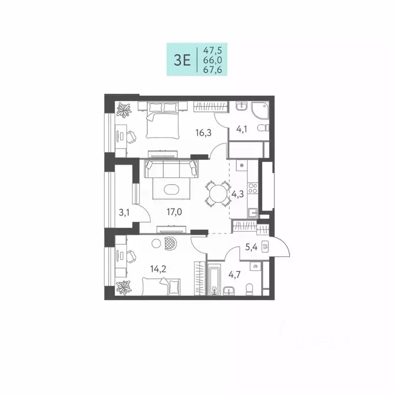 3-к кв. Пермский край, Пермь ул. Левченко, 8 (67.6 м) - Фото 0