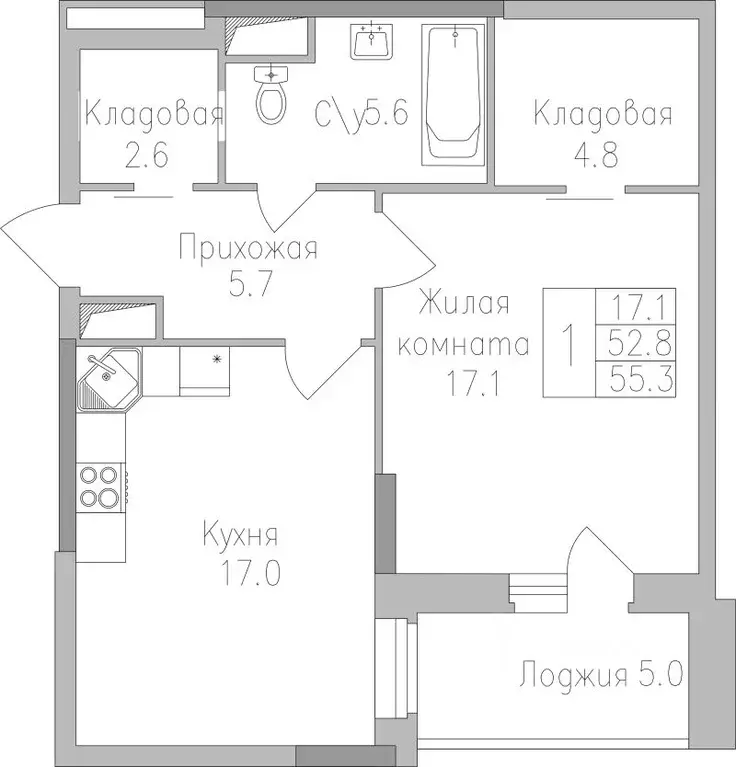 1-к кв. Липецкая область, Липецк ул. Тельмана, 120 (55.3 м) - Фото 0