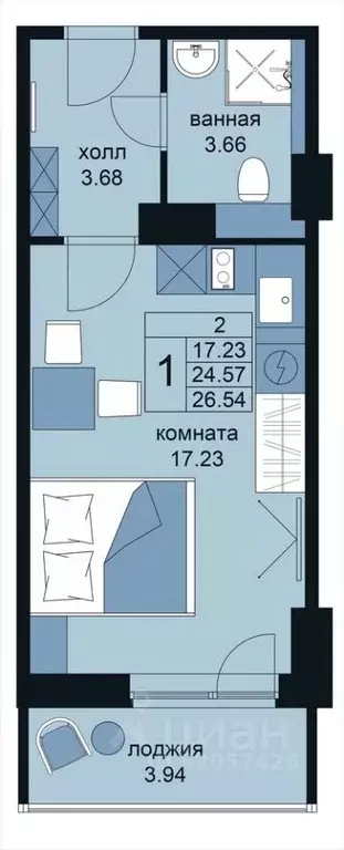 Студия Санкт-Петербург ул. Крыленко, 14с3 (26.9 м) - Фото 0