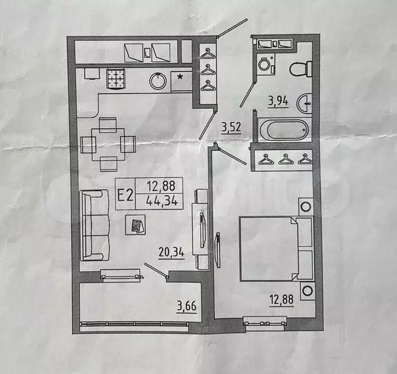 1-к. квартира, 44,3м, 21/25эт. - Фото 1