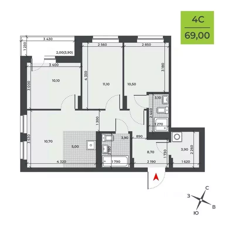 4-к кв. Новосибирская область, Новосибирск ДНК жилой комплекс (69.0 м) - Фото 1