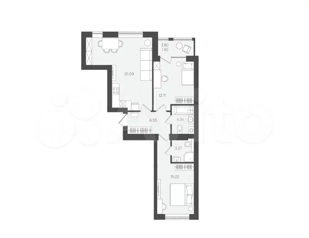 2-к. квартира, 69 м, 4/5 эт. - Фото 1