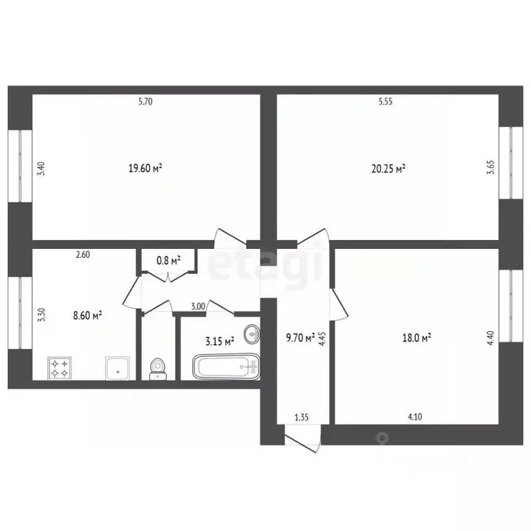 3-к кв. Татарстан, Альметьевск ул. Ленина, 42 (81.6 м) - Фото 2