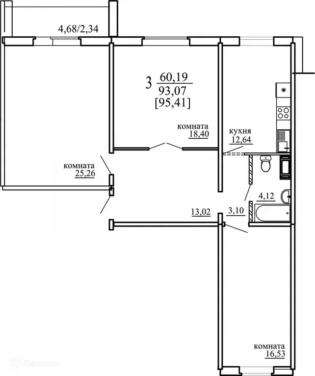 Продаётся 3-к квартира, 93.07 м - Фото 0