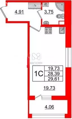 Квартира-студия: Санкт-Петербург, Парашютная улица, 71к2 (29.6 м) - Фото 1