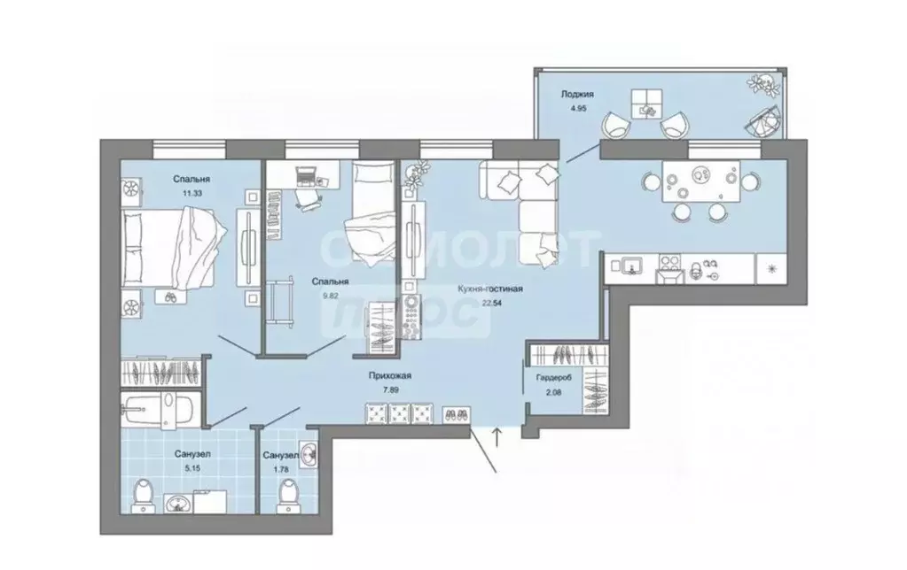 2-к кв. Ульяновская область, Ульяновск просп. Авиастроителей, 26к1 ... - Фото 2