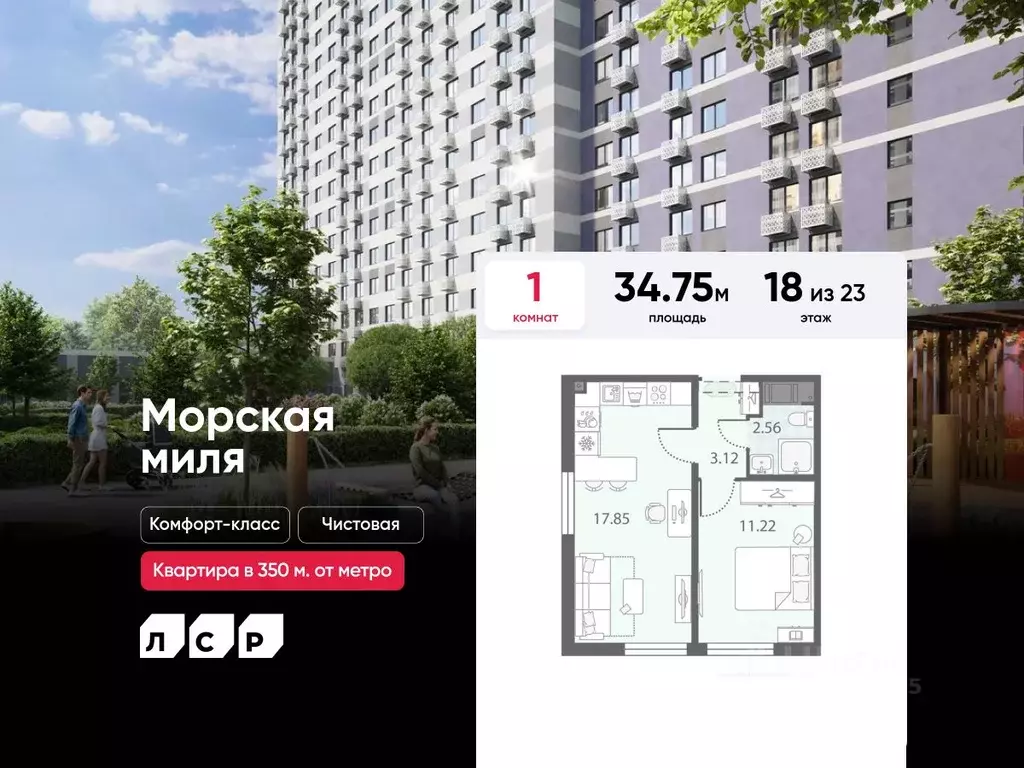 1-к кв. Санкт-Петербург Морская миля жилой комплекс (34.75 м) - Фото 0