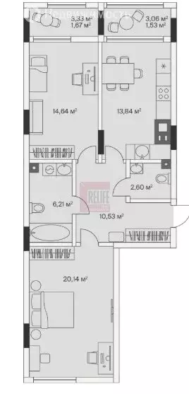2-комнатная квартира: посёлок Малое Исаково, Первая улица, 1к3 (71.6 ... - Фото 1