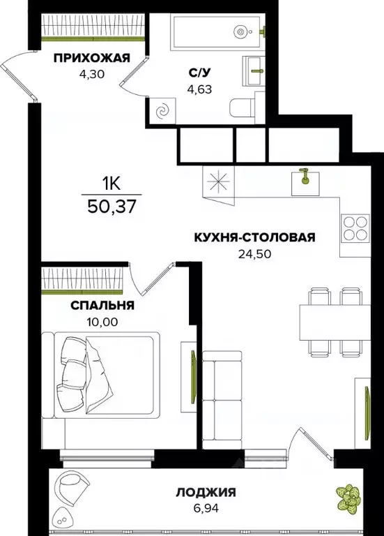 1-к кв. Тульская область, Тула  (50.37 м) - Фото 0