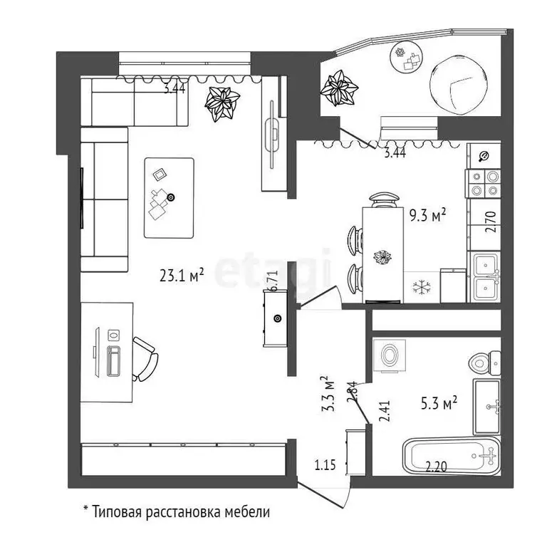1-комнатная квартира: деревня Патрушева, улица Александра Пушкина, 5 ... - Фото 1