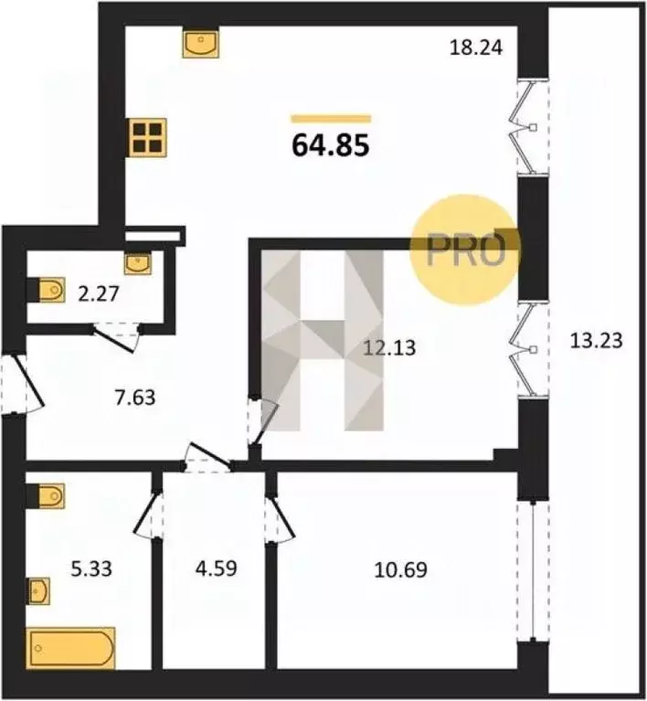 2-к кв. Калининградская область, Гурьевск Включи жилой комплекс (64.85 ... - Фото 1